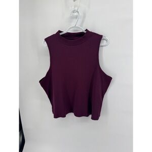 Old Navy Ribbed Mock Neck Sleeveless Crop Top Women's XXL TALL Burgundy